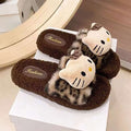 2025 new cute cartoon shirley rose leopard print fuzzy slippers women's autumn/winter outdoor non-slip soft sole closed-toe cotton slippers
