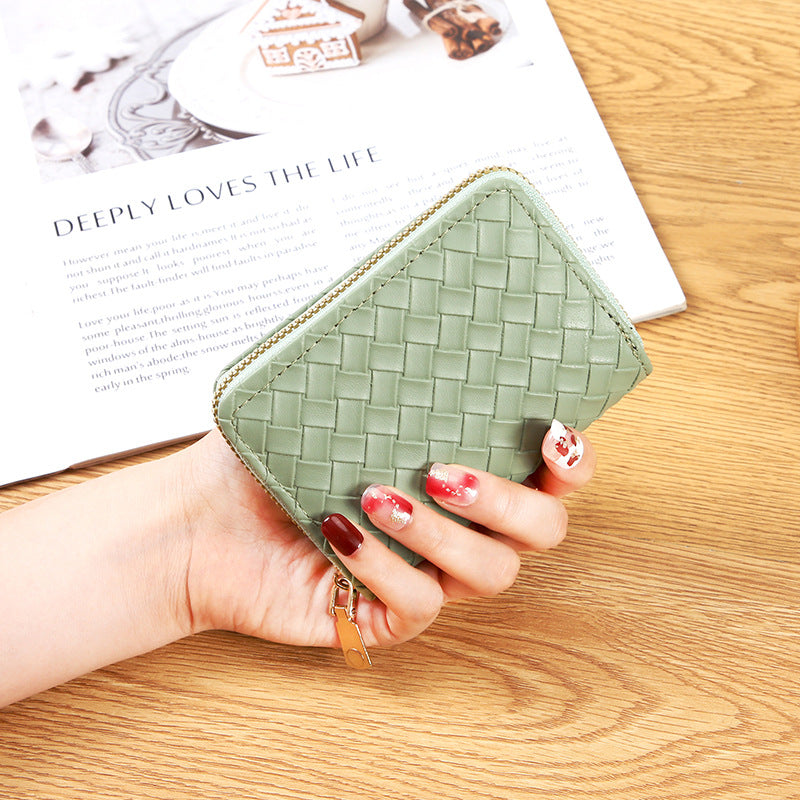 New simple and fashionable woven pattern wallet, multi-functional organ card bag, large capacity, multi-card position card clip, credit card holder.