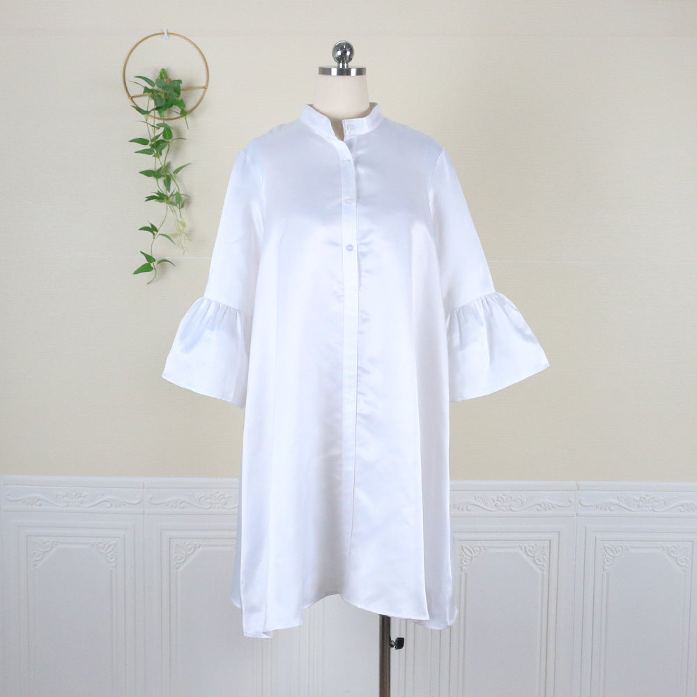 Am210613 bell sleeve button cardiganloose plus size women's dress party dresses