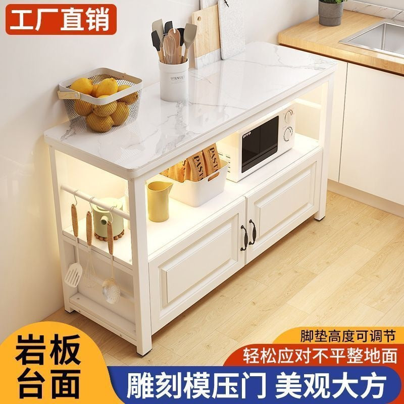 Kitchen sintered stone cutting board table workstation floor-standing multi-tier storage rack microwave oven storage cabinet double-layer table