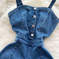Korean style sleeveless overalls for women,  spring new arrival, hong kong retro style, high-waisted slimming denim pants with metal buckle detail