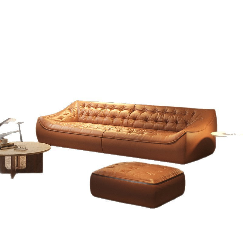 Bean bag sofa american retro oil wax living room medieval style three-person straight row small apartment first-layer cowhide sofa furniture