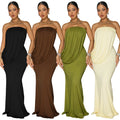 C7797 cross-border  new women's bandeau drape mermaid maxi dress sexy bodycon evening gown