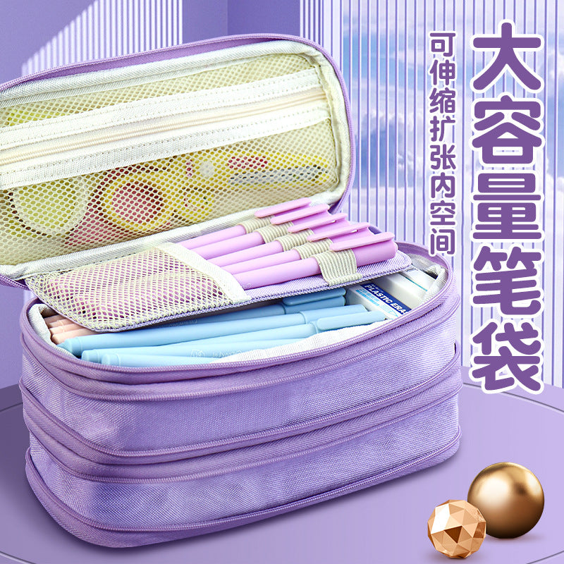 Cross-border pencil bag, Japanese and Korean macaron color matching can be turned into a large-capacity pencil bag, Japanese multi-functional stationery box for middle school students