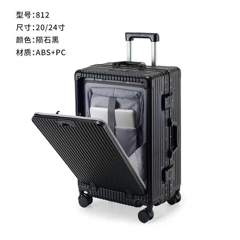 Suitcase 20 inch front open cover boarding case 24 inch rechargeable trolley case men's large-capacity business suitcase durable