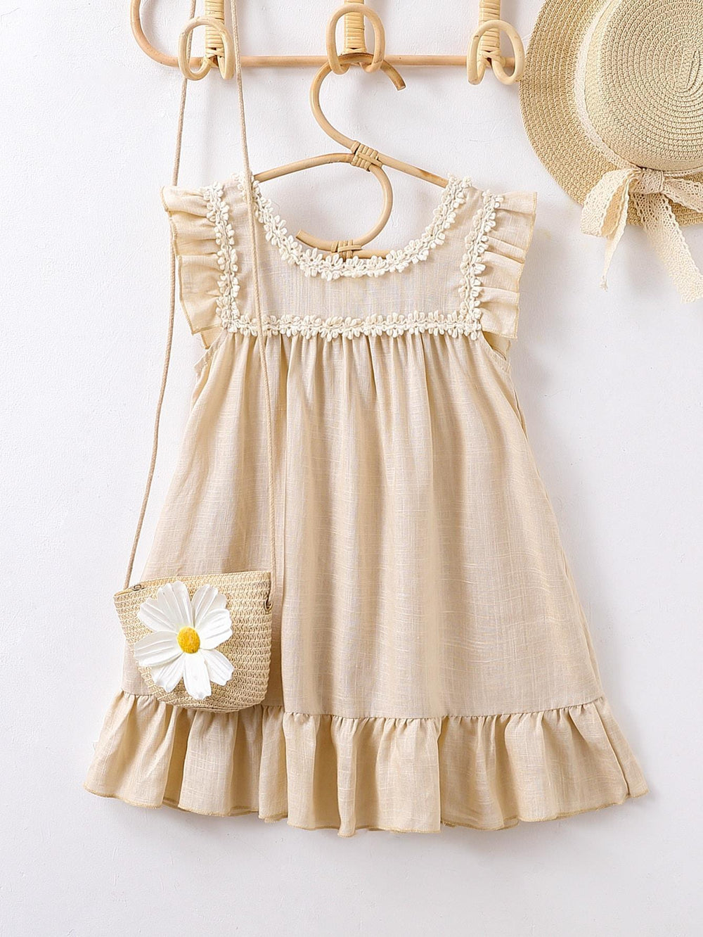 e-commerce vintage lace girl's dress, embroidered lace, small pocket, beach vacation dress, dropshipping available