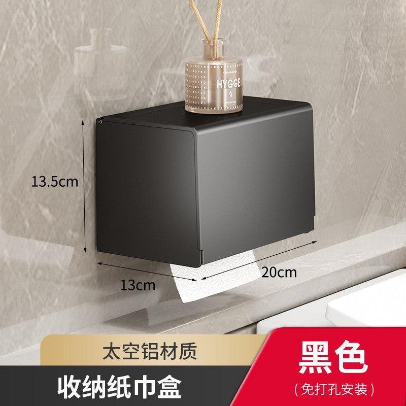 Paper towel holder, non-punching space aluminum, black bathroom, mobile phone rack, toilet, roll paper holder, toilet, hand wipe carton.
