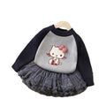 Girlsweaterthickenedall-in-one velvet with tutu skirttwo-piece set for baby girls round neckthickened bottom shirtsuit