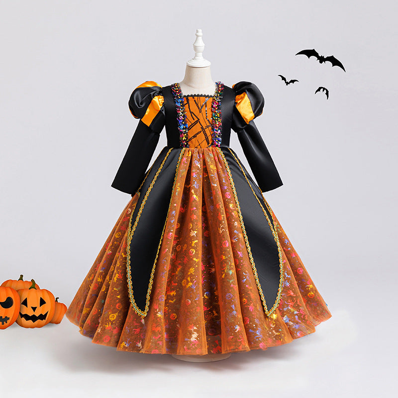 European and american style cross-border boutique: girls' dark academia halloween queen costume dress