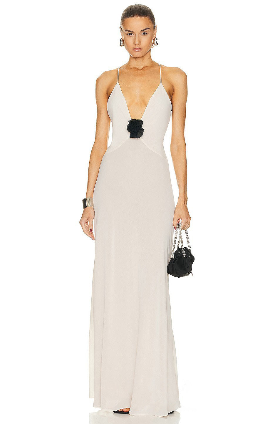 European and american style cross-border  new arrival: sexy and elegant v-neck spliced backless chiffon maxi dress for women