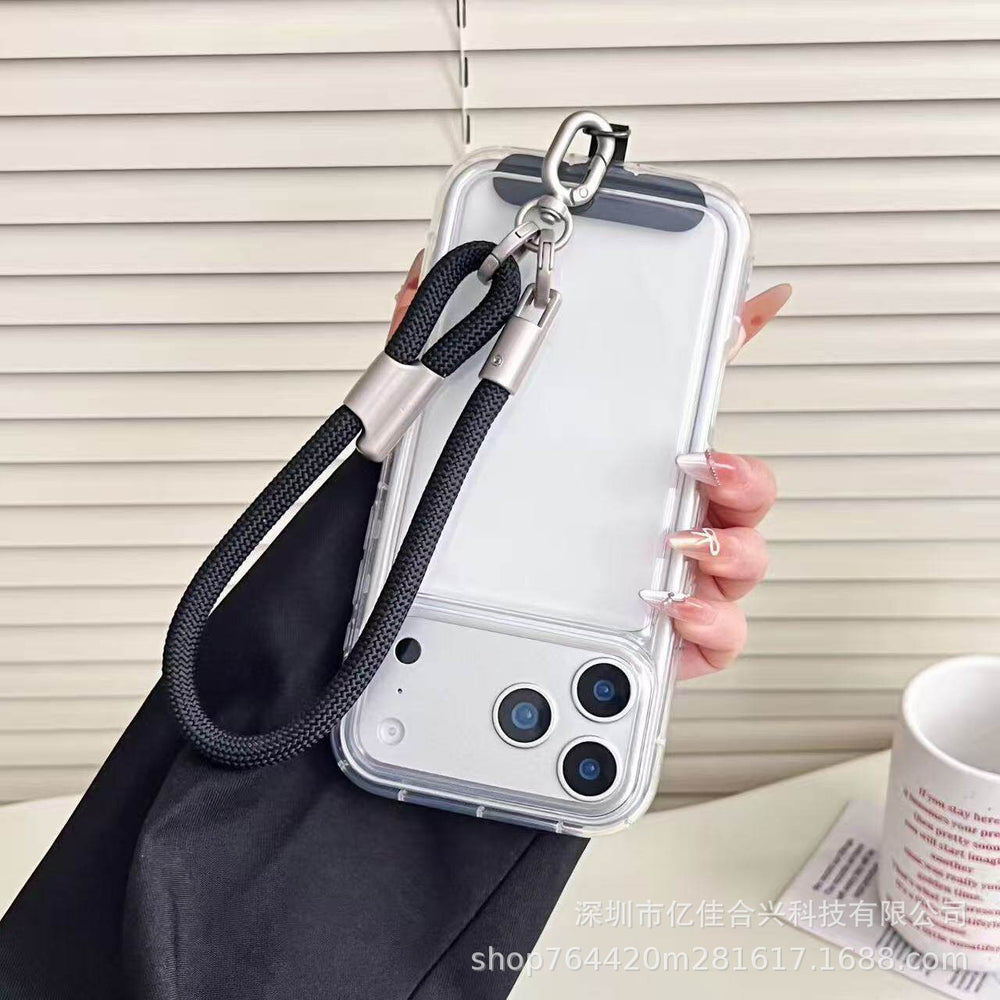 Adjustable polyester wrist lanyard - durable anti-loss phone strap with short chain, sturdy double buckle, and clip for outdoor use