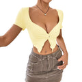 Insnew arrivalfashion cross-border short-sleeved fabric sexy hot girl design chest twist vshorttops
