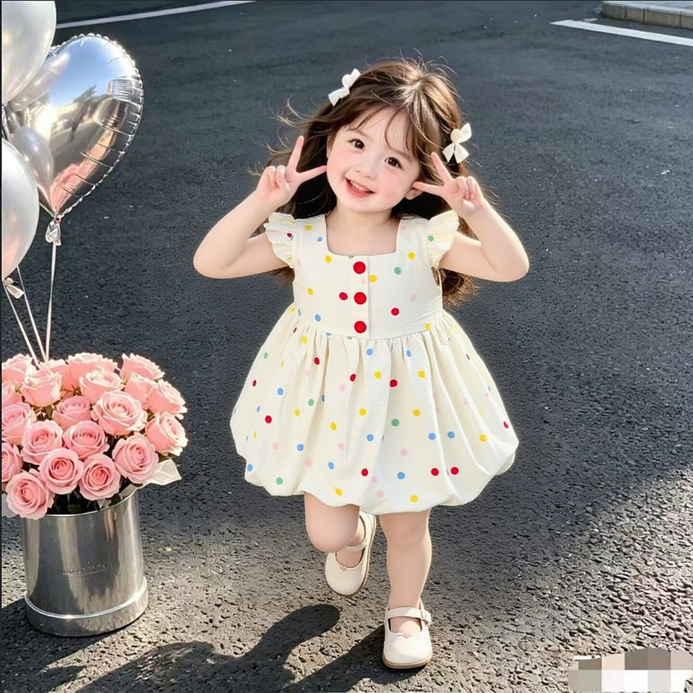 Girls' colorful polka dot dress - baby summer flutter sleeve princess dress - toddler everyday tutu skirt