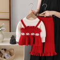 Girls' knit sweater set: autumn  new collection - round neck sweater with suspender skirt and pants two-piece outfit