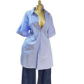 European and american cross-border women's fashion:  summer new arrival - stylish turn-down collar, single-breasted, striped, short-sleeve, mid-length shirt top