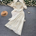 French chic v-neck lace embroidered top & high-waisted pleated skirt two-piece set - elegant & slimming summer outfit