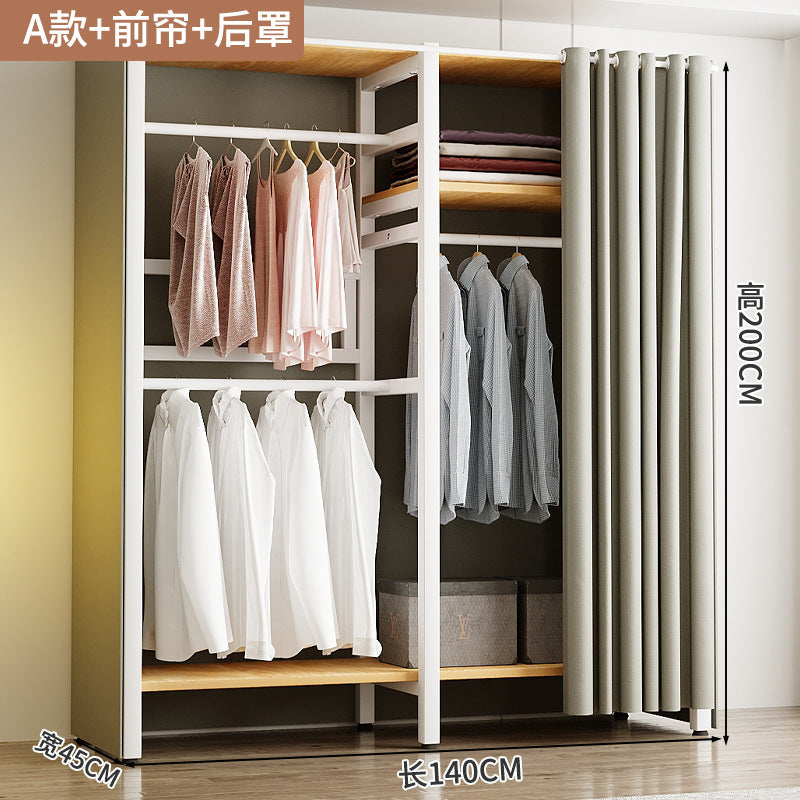 Wardrobe Home Bedroom Simple Assembly Storage Cabinet Rental Room Shelves Strong and Durable Open Wardrobe