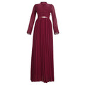 African women's fashion: elegant commute-ready long sleeve chiffon pleated midi dress with belt