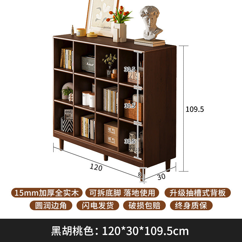 Solid wood short bookcase Walnut color locker American small cabinet Living room rack Record storage cabinet Locker