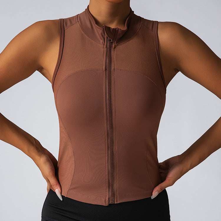 Lulu-inspired yoga tank top: seamless, high-end, zippered sleeveless vest for women - perfect for workout, fitness, and concealing underarm fat