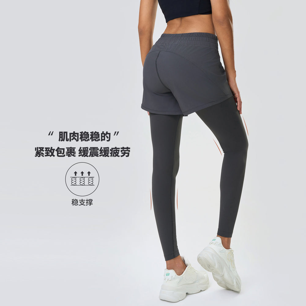Fake two-piece fitness yoga pants outwear hip-covering slimming look nine-point pants tummy control butt lift running sports pants d25051