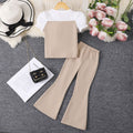 Girls' two-piece outfit: patchwork button-down top + solid color pants set