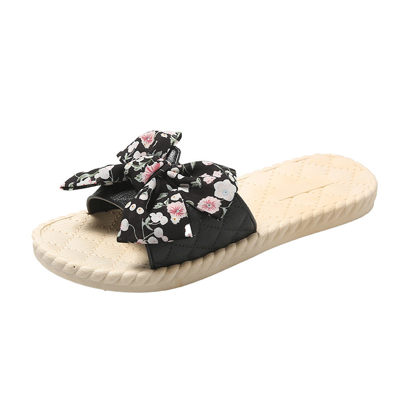 Summer new women's fashionable sweet bowknot flip-flops - comfortable, non-slip sandals for home, outings, and the beach