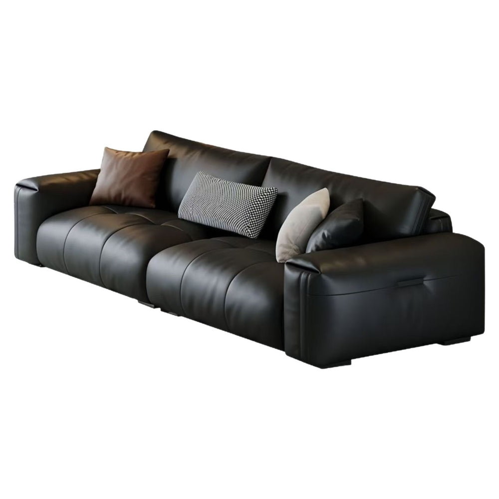 Italian minimalist genuine leather sofa, perfect for small apartments. black, top-grain cowhide, straight-row, high-end leather sofa for home living rooms