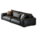 Italian minimalist genuine leather sofa, perfect for small apartments. black, top-grain cowhide, straight-row, high-end leather sofa for home living rooms