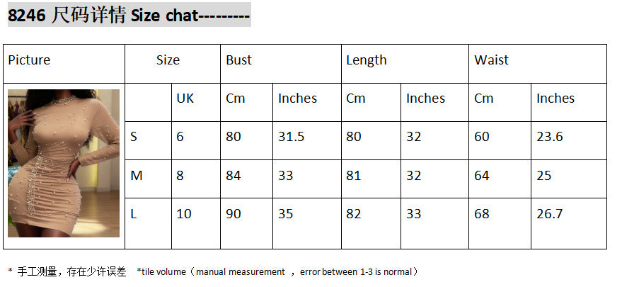 independent station european and american women's clothing pure colorfashionlong sleeves beaded hip dress wholesale