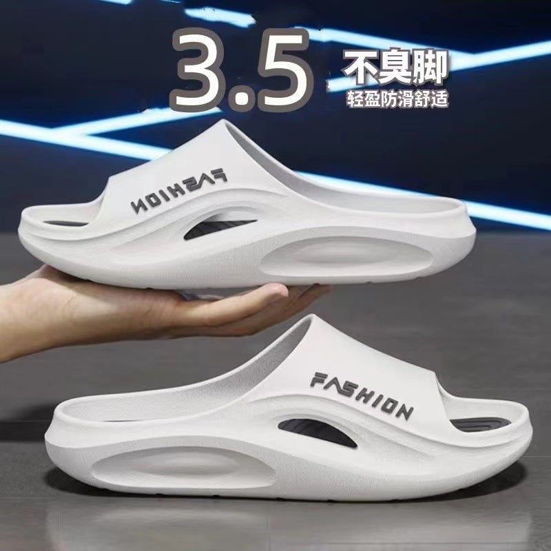 2024 new korean style men's slippers - trendy outdoor & indoor, bathroom-friendly, non-slip, thick-soled, wear-resistant men's sandals