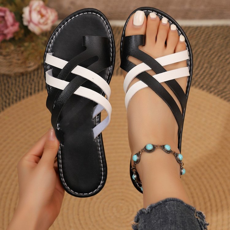 European and american plus size thong sandals - new women's flat, versatile, casual crossover sandals, beach shoes, and flip-flops