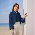 European and american cross-border  summer new arrival: loose-fit, lightweight long-sleeve casual shirt with open front, collared top, versatile blouse
