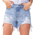 Fashion cross-border blue fashion ripped jeans asymmetrical raw edge slimming look hot pants summercasualstraight-legshorts