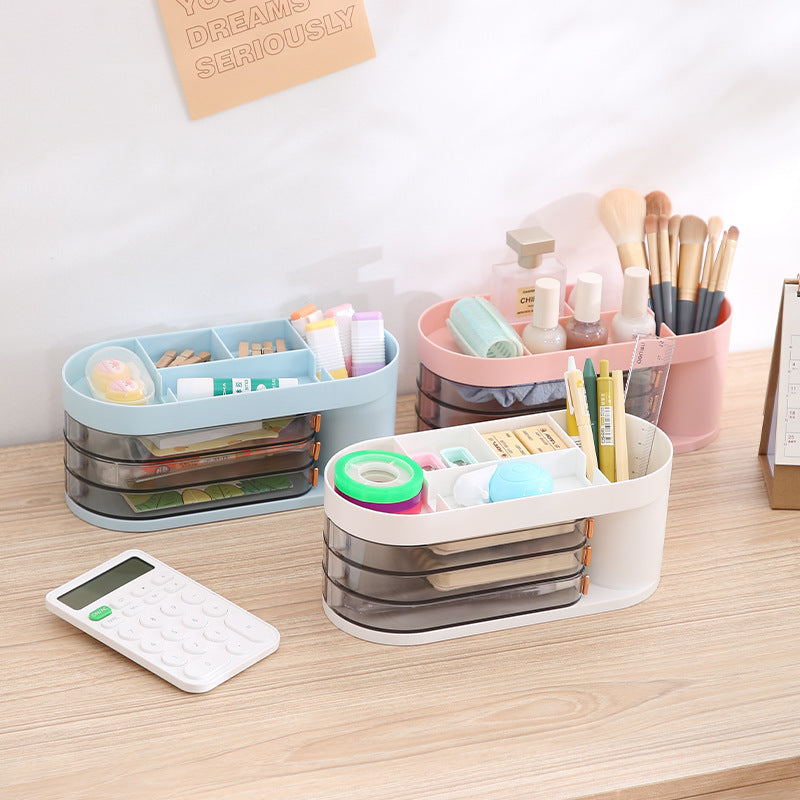 Liheng transparent desktop storage box rotatable desk pen holder plastic mini storage box cosmetic storage large