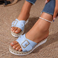 plus size wedge slippers for women  summernew arrival half slippers outwear belt buckle cut out toe lightweight sandals