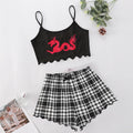 new creative chinese dragon print camisole top and plaid print shorts women's loungewear set