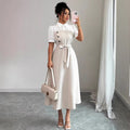 new european and american cross-border fashion: french chic white fitted waist dress