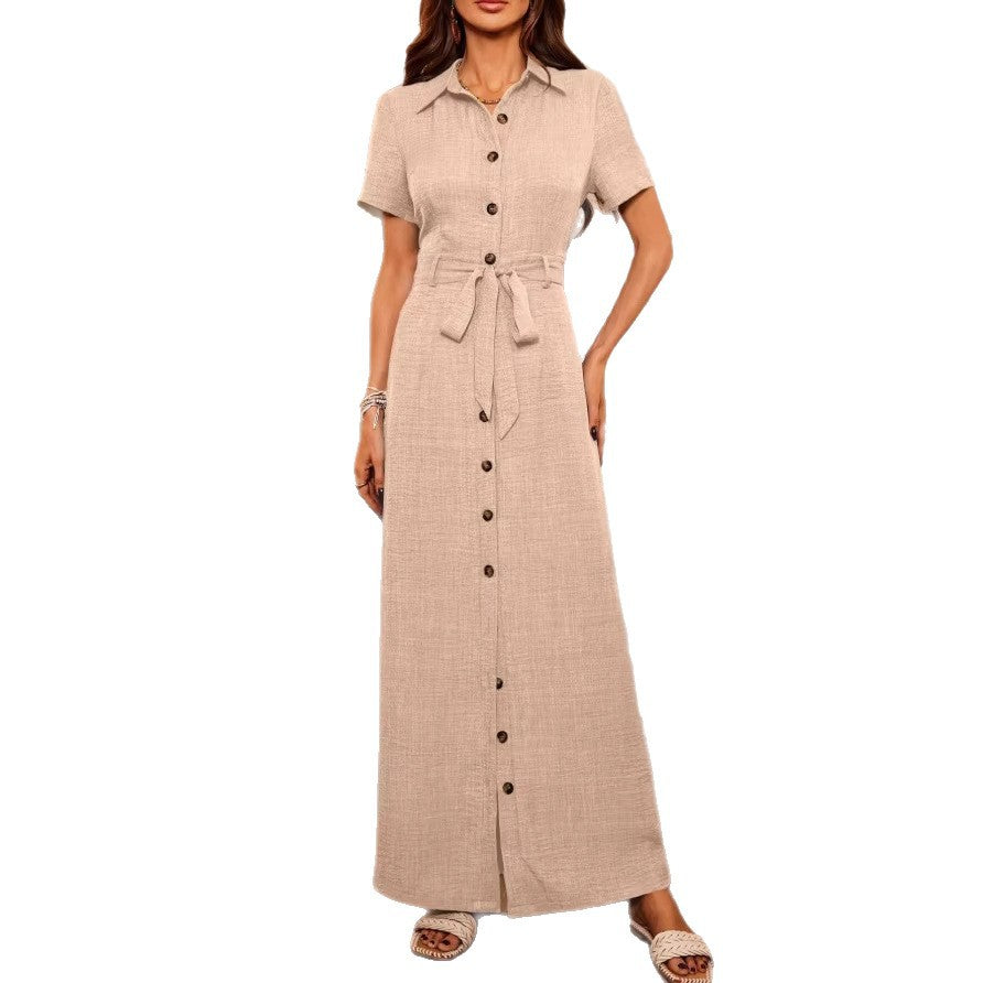independent station  fashionnew arrivalautumpure color lapel waist tie backshirt slit dress for women