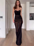 Amazon  independent station cross-border best selling women's sexy see-through high slit backless suspender dress