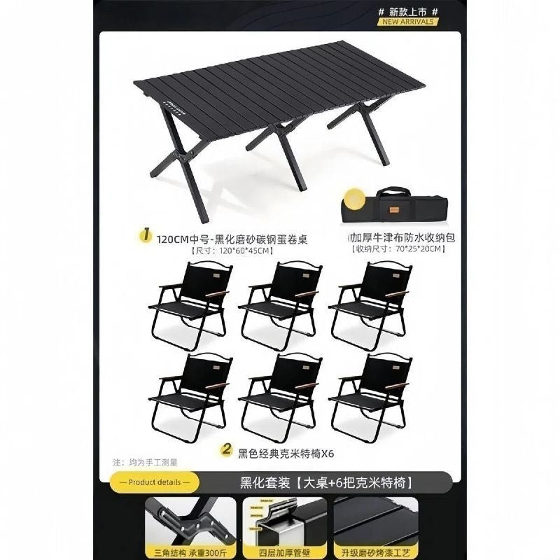 Camping table outdoor multi-functional foldable camping table and chair suit stall table portable plaid camping chair no