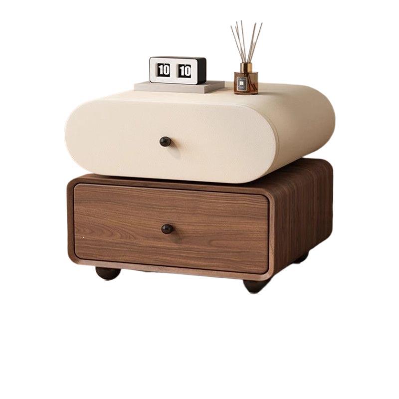 new solid wood mid-century modern nightstand, luxurious cream bedroom bedside table, minimalist home storage, modern style