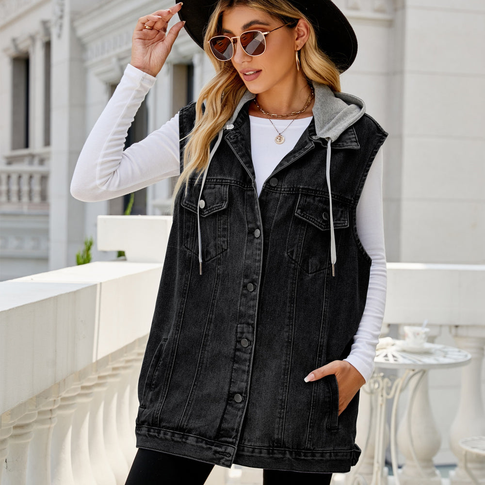 Independent real shot  fashion cross-border  new arrivalretro denim vest outwearloosecasual women's trendy