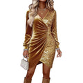 european and american cross-border  independent station new sexy fashion v-neck sequin velvet bodycon dress