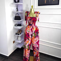 European and american cross-border women's summer  new sleeveless bow-tie bandeau waist-cinching long printed jumpsuit