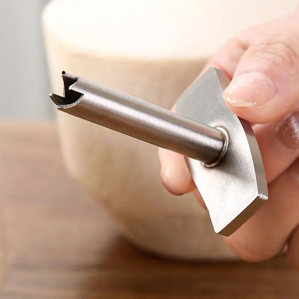Stainless steel coconut opener - quick coconut drilling tool for fresh coconuts, includes straw insertion tool