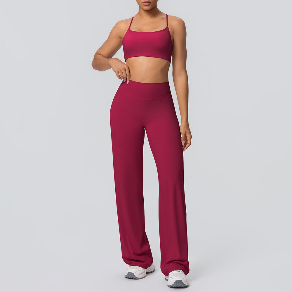 Sexy suspender back high waist hip lifting loosestraight-leg sports pants suit quick-drying running yoga fitness wear for women
