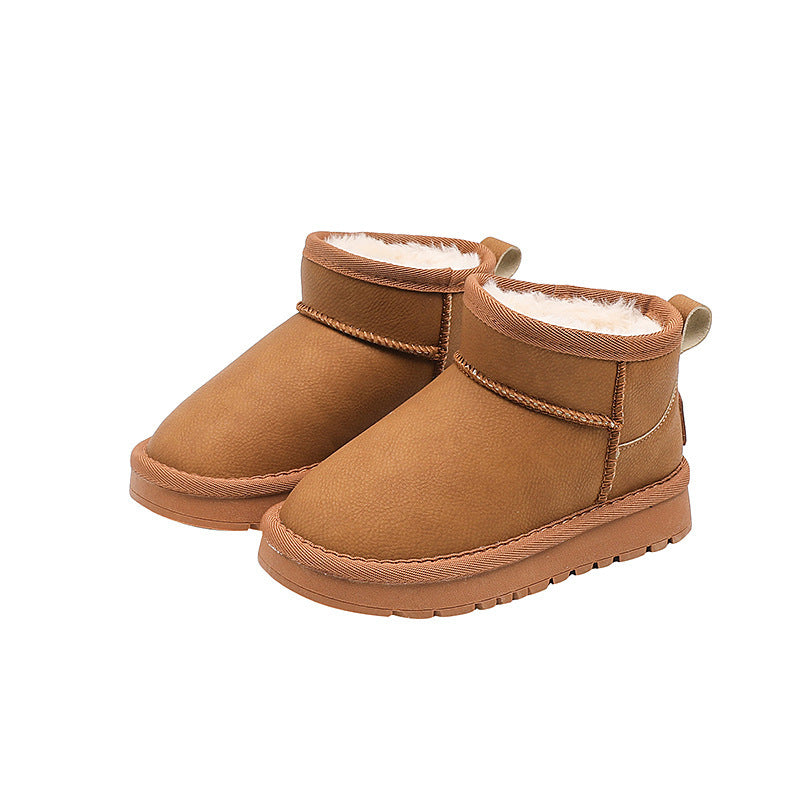 Kidsthickenedheattech snow boots autumn winternew arrivalsex girl black cotton shoes boys short boots medium and big kids shoes