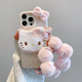Leather texture apple 16 pro polka dot plush kt phone case iphone 13/15 anti-fall soft shell protective cover