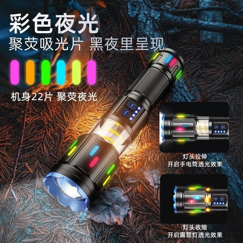 Cross-border new telescopic zoom white laser strong light flashlight, outdoor lighting multi-function LED camping flashlight